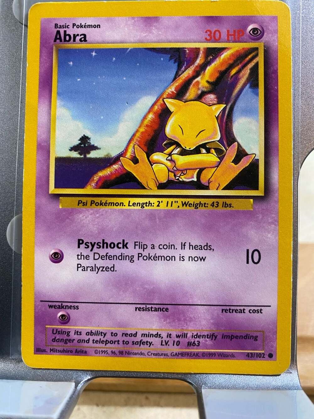 Abra 43/102 Shadowless NM -/ LP Base Set Non-Holo Pokemon Card
